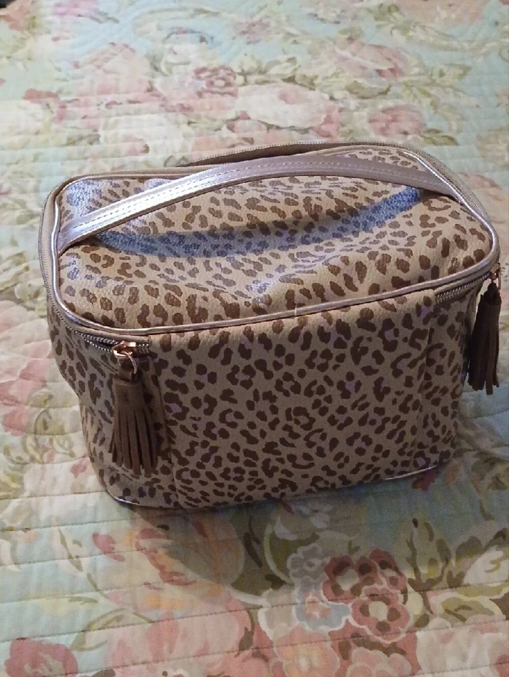 Leopard Print Cosmetic Train Case - Beige/Tan